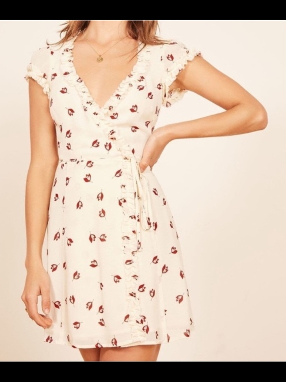 Reformation Garnet Ivory Mini Wrap Dress In Florentine